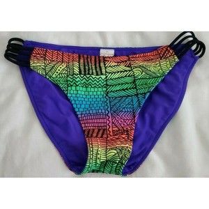 SO Reversible Swimsuit Bikini Bottoms Juniors Size M Teal Green Purple Design